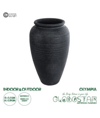 GloboStar® Artificial Garden OLYMPIA 20718 Επιδαπέδιο Πολυεστερικό Τσιμεντένιο Κασπώ Γλάστρα - Flower Pot Μαύρο Φ55 x Υ90cm
